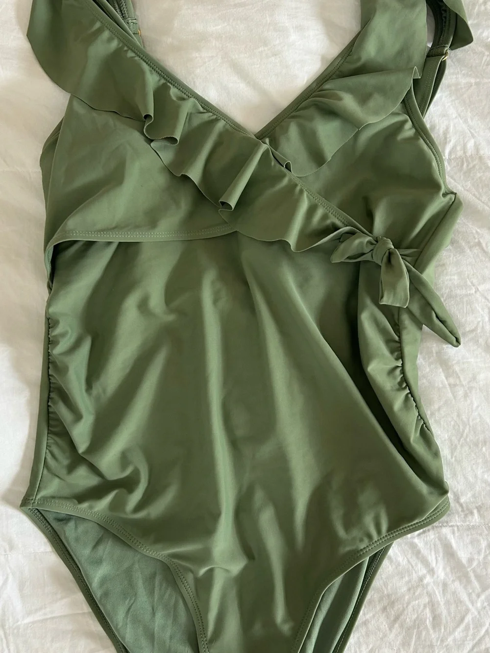 Kindred Bravely Olive Green Ruffle-Tie One-Piece Swimsuit